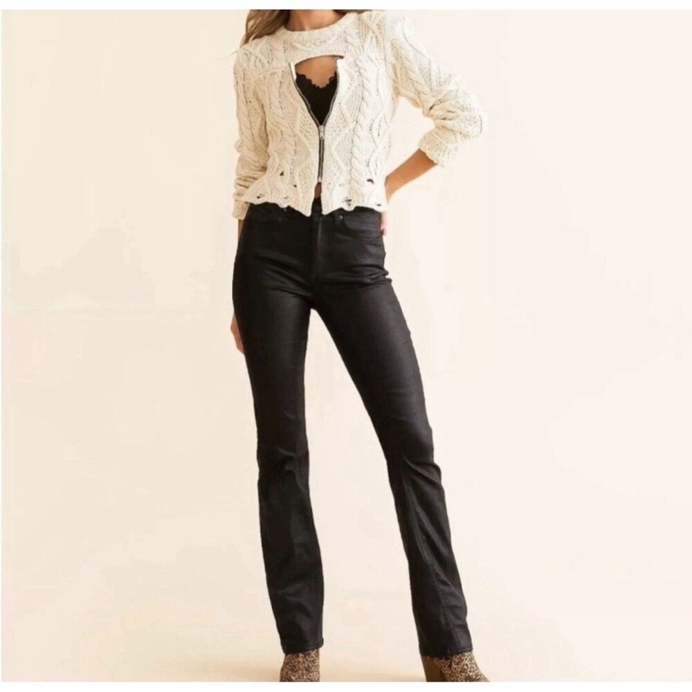 Free People Xena High Rise Straight Coated Jeans Black Size 28